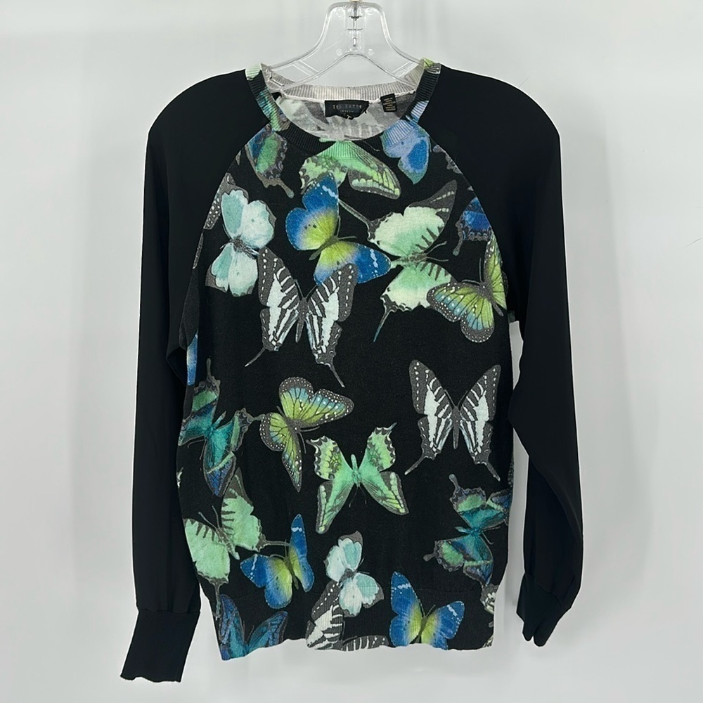 Ted Baker London Black & Blue Butterfly Sweater Size 2 = US 4/6